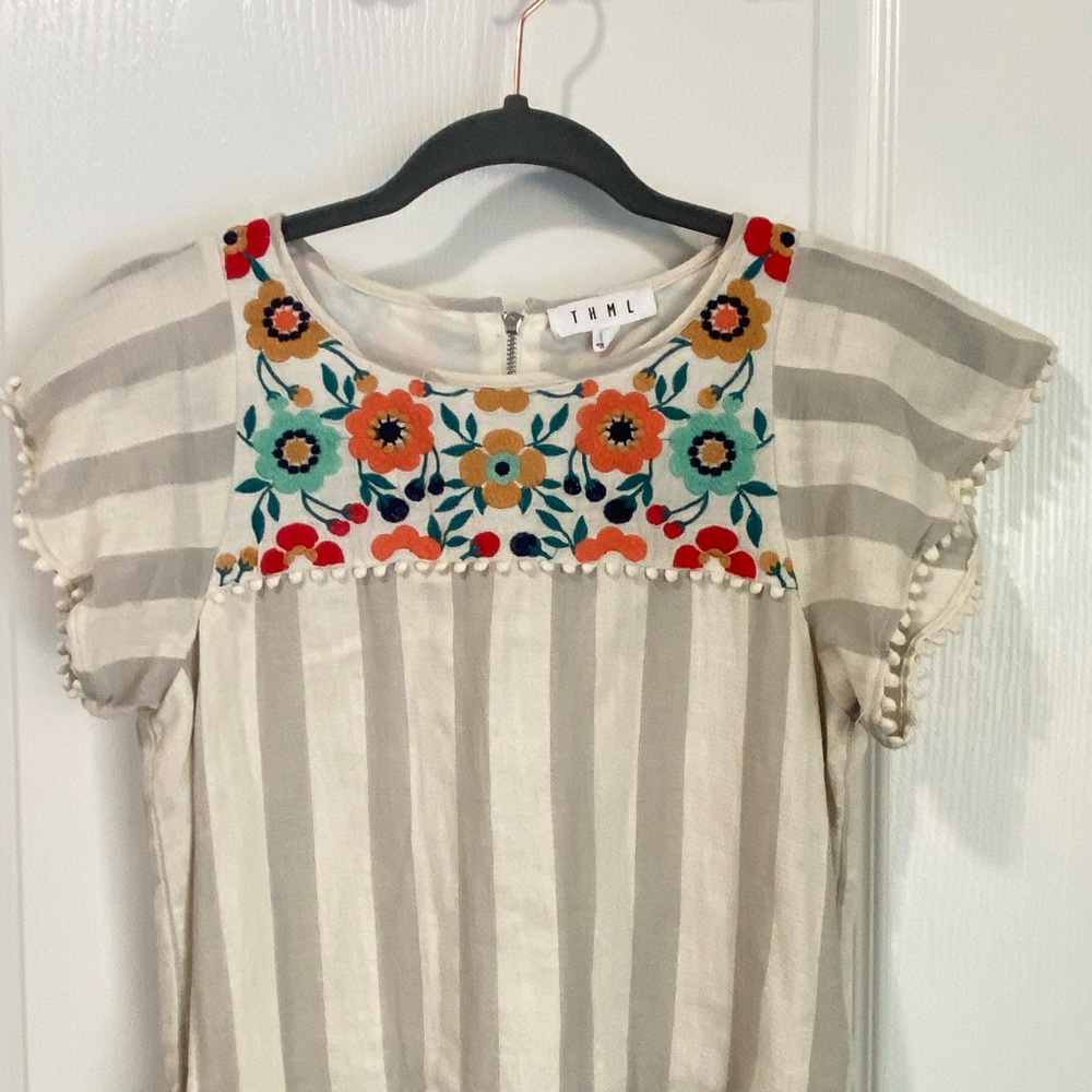 THML Anthropologie Floral Embroidered Striped Cotton Boho Dress - Picture 2 of 8